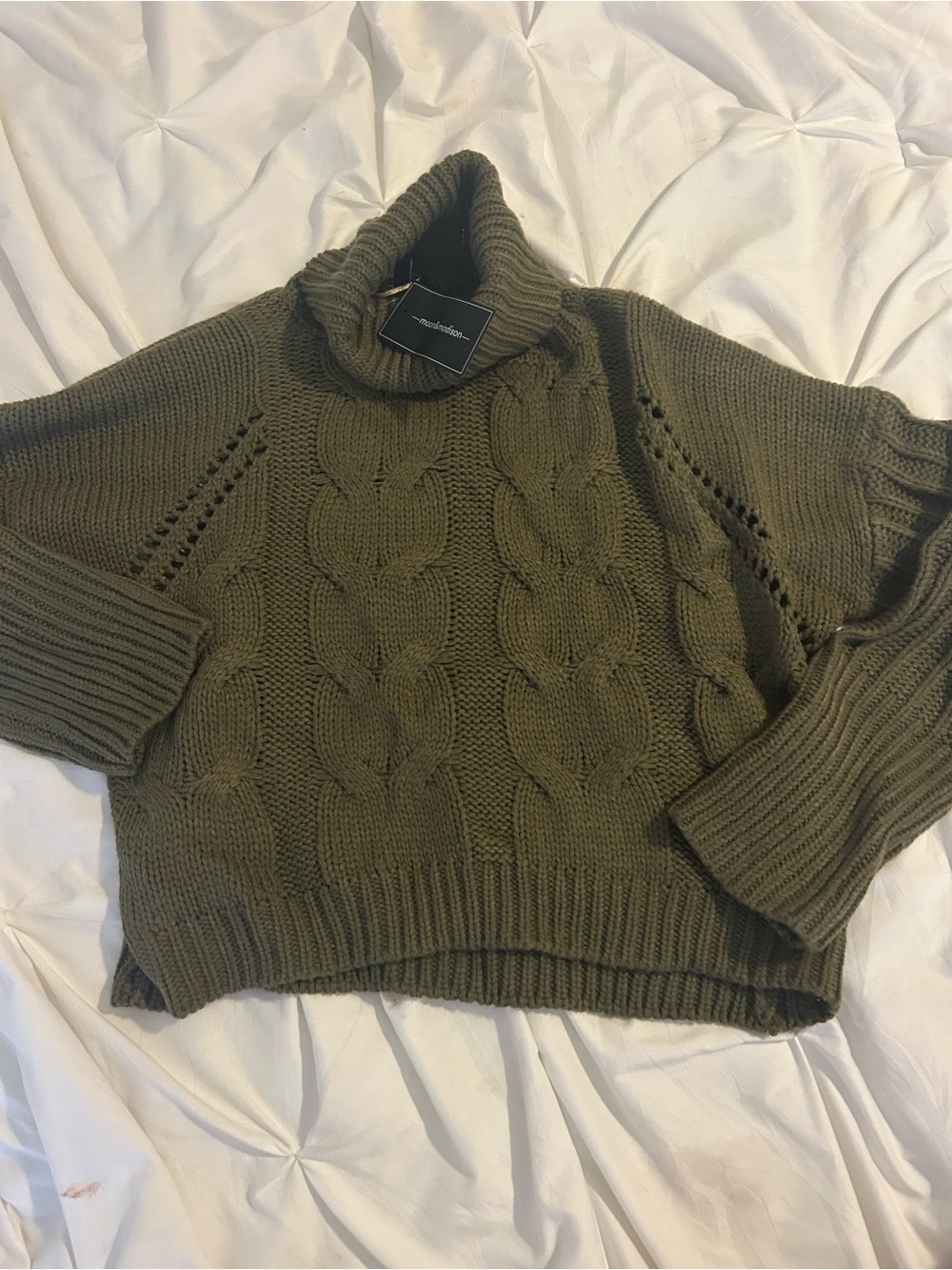 moon & madison Olive Cable Knit Turtleneck Sweater